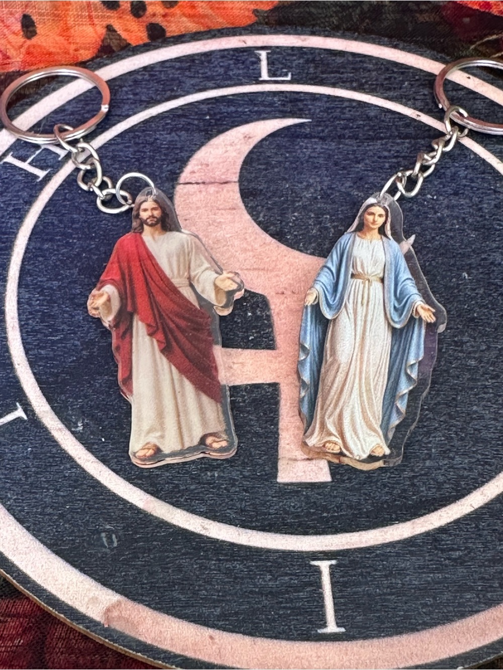 Jesus & Virgin Mary Acrylic Keychain Set – Religious Gift